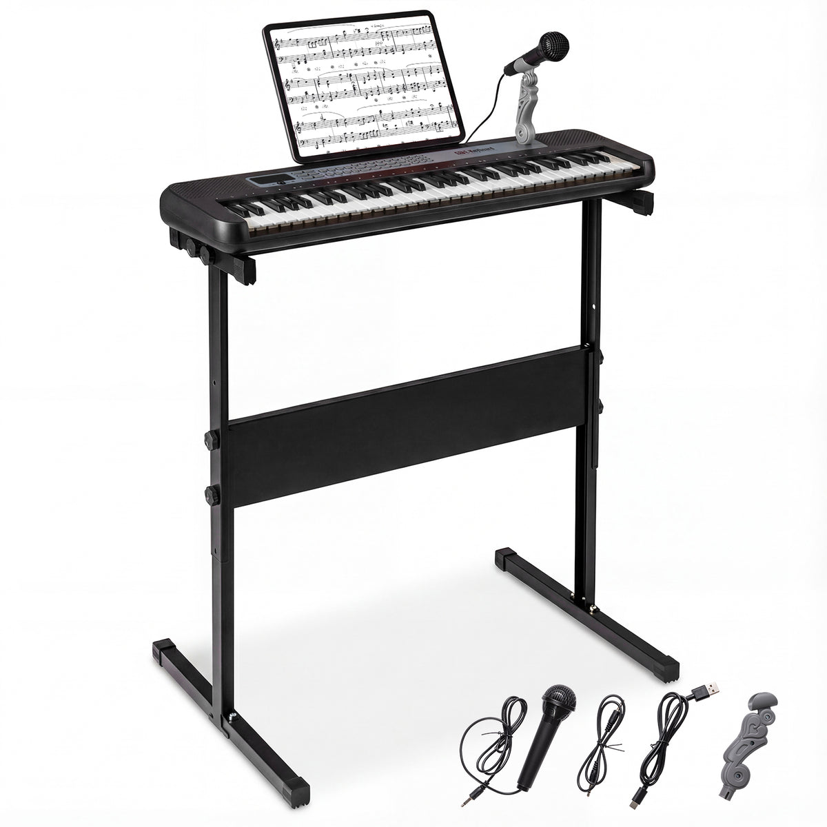 61 Keys Kids Piano Keyboard with Adjustable Stand for Aged 3+ Years Old-Black