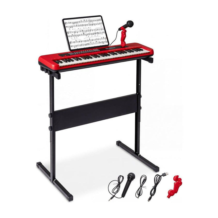 61 Keys Kids Piano Keyboard with Adjustable Stand for Aged 3+ Years Old-Red