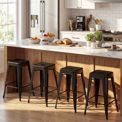 62 cm Metal Bar Stools Set of 4 with Backrests and Footrests-Black