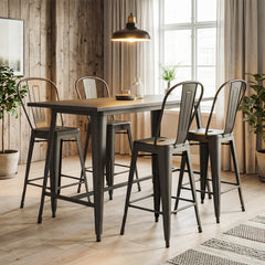 62 cm Metal Bar Stools Set of 4 with Backrests and Footrests-Gun