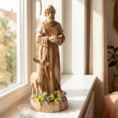 62cm St. Francis Statue with Bird Feeder Saint Francis of Assisi Garden Decoration-Brown