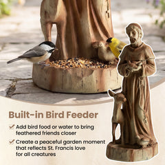 62cm St. Francis Statue with Bird Feeder Saint Francis of Assisi Garden Decoration-Brown