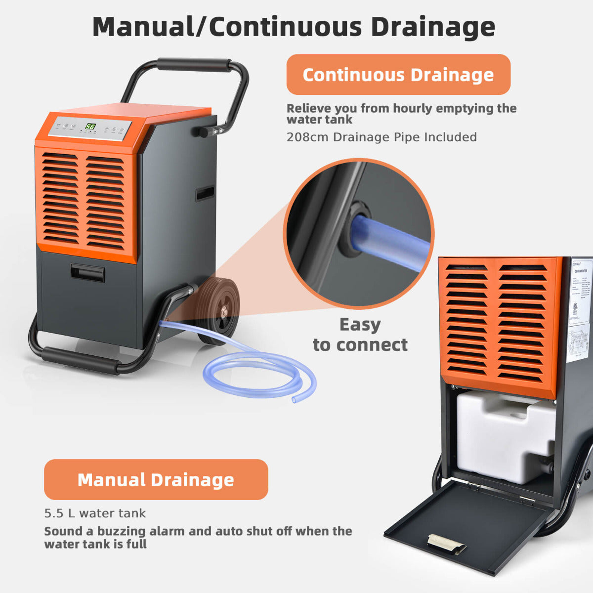 63L Efficient Commercial Dehumidifier with 264.86 CFM air flow 24H Timer and Auto Defrost