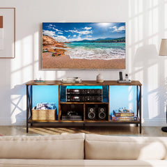 65 Inch TV Stand with LED Lights & Open Storage Shelves for Living Room Bedroom-Rustic Brown