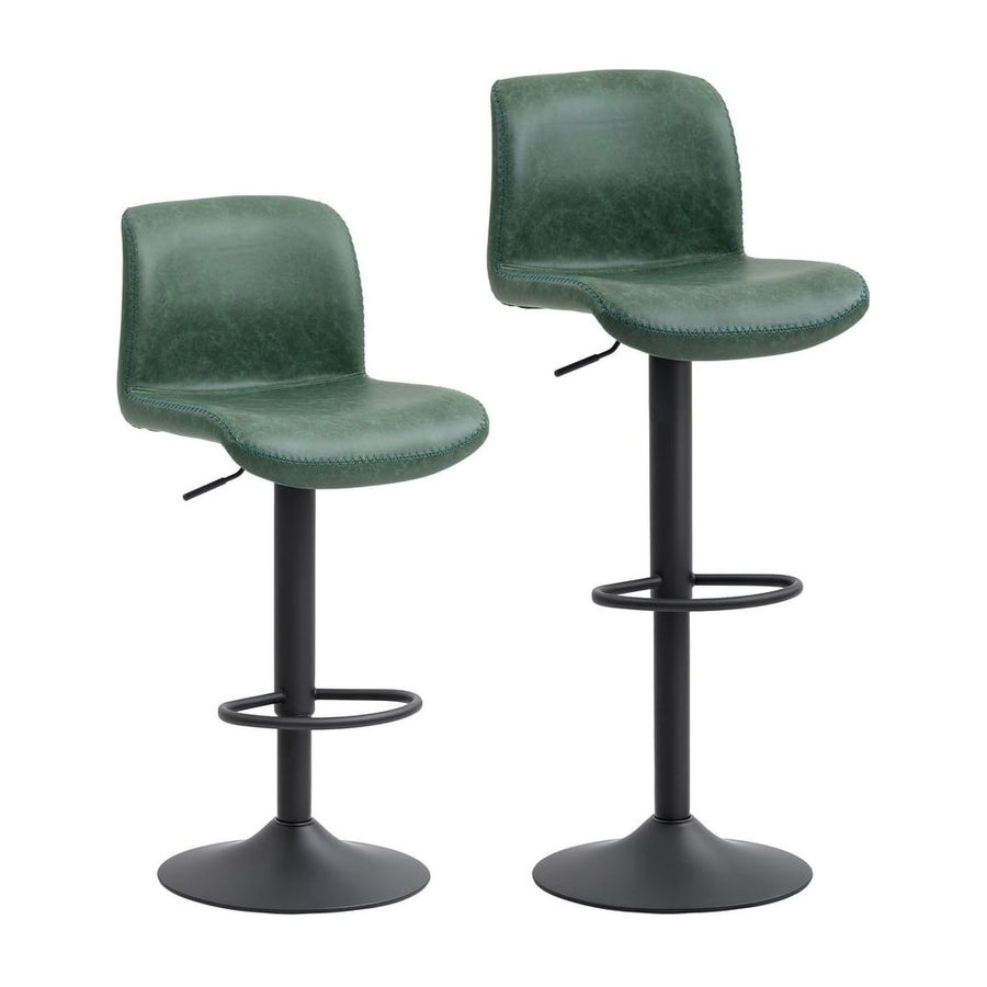 HOMCOM Bar Stools Set of 2, PU Leather Barstools with Backrest and Footrest for Kitchen, Counter, Breakfast Bar, Green