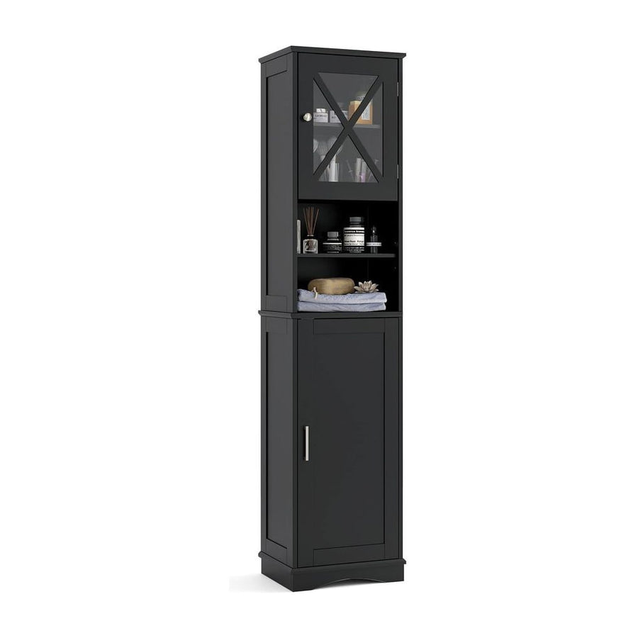 67 Inch Floor Storage Bathroom Cabinet with 5 Adjustable Shelves-Black
