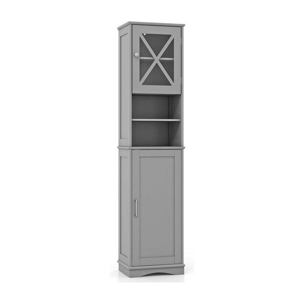 67 Inch Floor Storage Bathroom Cabinet in Grey