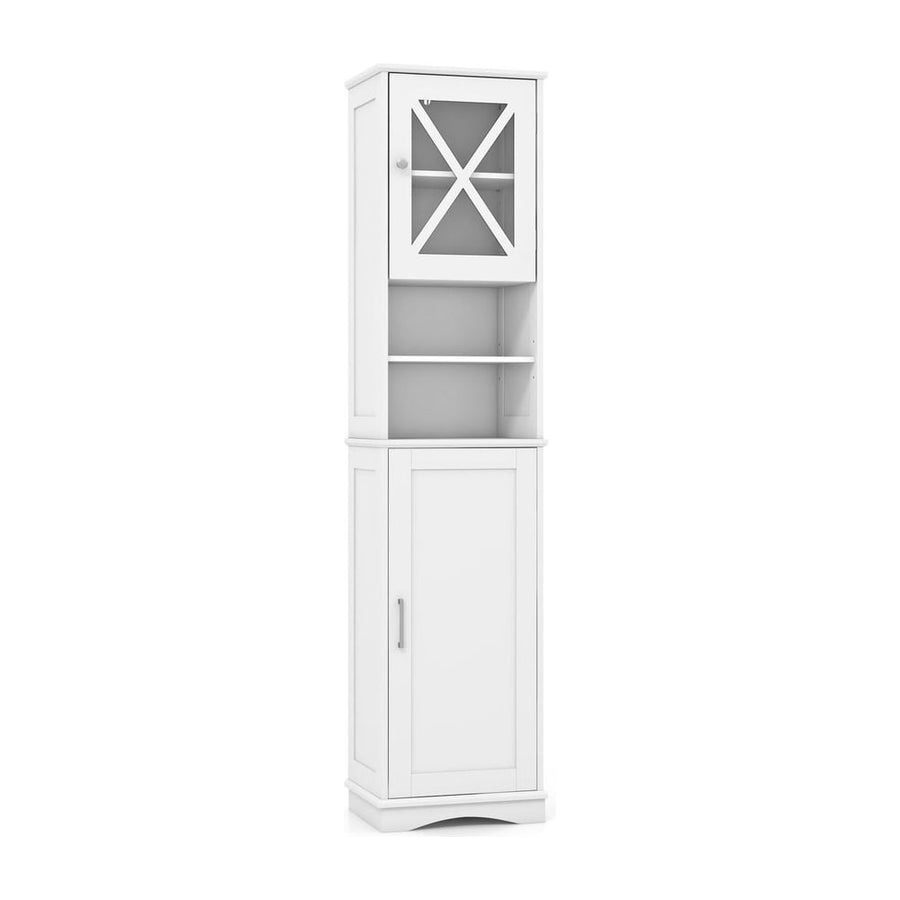 67 Inch Floor Storage Bathroom Cabinet with 5 Adjustable Shelves-White