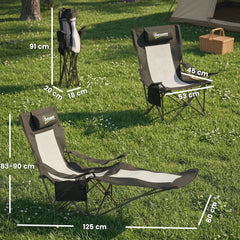 Outsunny Camping Chair Reclining Portable Camp Chair with Detachable Footrest Cup Holder Black