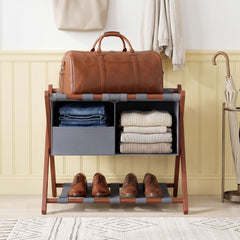 68 cm Foldable Bamboo Luggage Rack in Rustic Brown, image 2