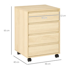 HOMCOM Four-Drawer Office Filing Cabinet, with Wheels - Natural