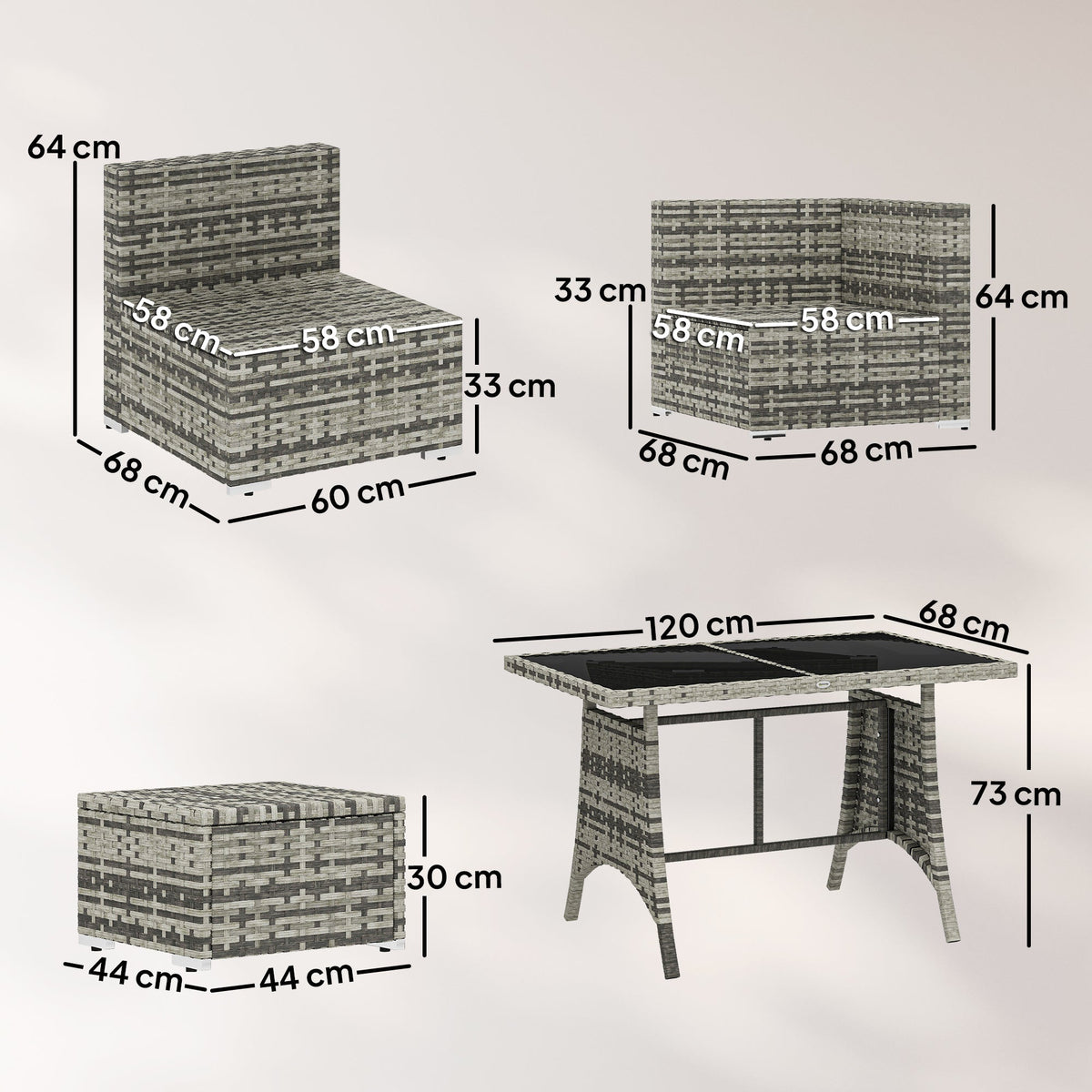 Outsunny 10 Piece Rattan Garden Furniture Set, 2 Corner Sofas with 4 Chairs, 4 Stools and Coffee Table, Outdoor Patio Furniture