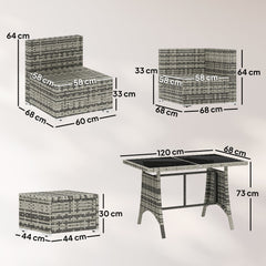 Outsunny 10 Piece Rattan Garden Furniture Set, 2 Corner Sofas with 4 Chairs, 4 Stools and Coffee Table, Outdoor Patio Furniture