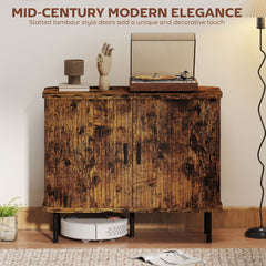 HOMCOM Mid-Century Sideboard Cabinet, Nightstand, Accent Console with Tambour Doors, Rustic Brown
