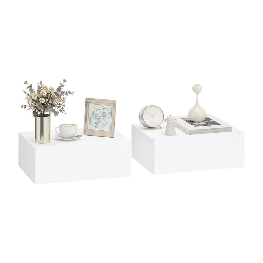 HOMCOM Floating Bedside Table Set of 2, Wall-Mounted Nightstand with Storage Drawer, White