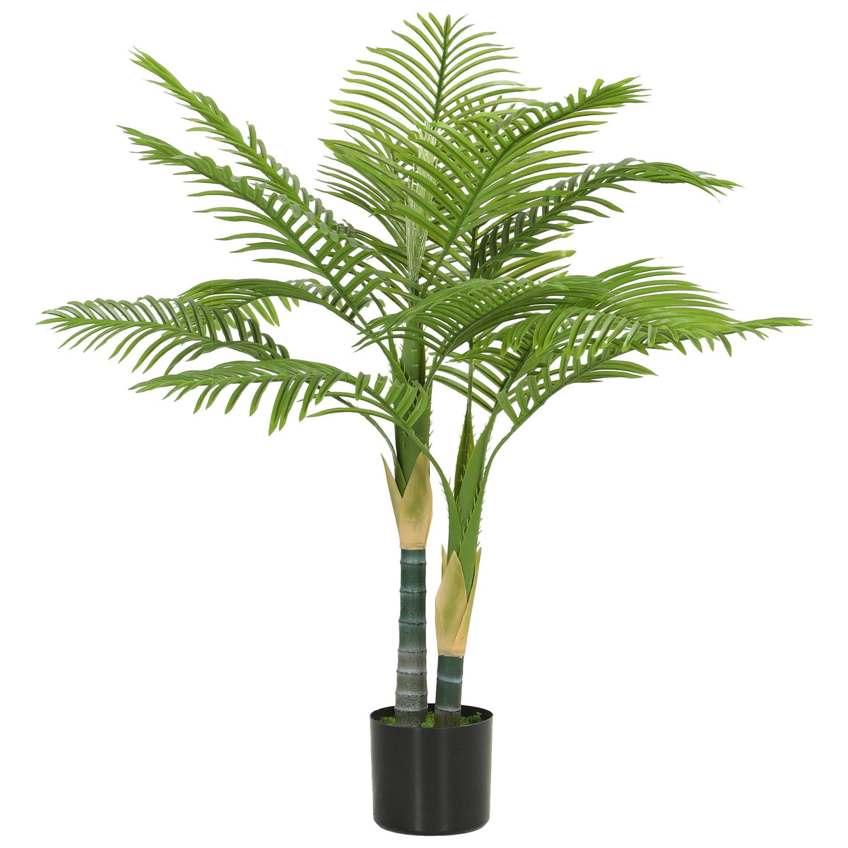 HOMCOM Artificial Palm Tree with 14 PEVA Leaves, 120cm Decorative Artificial Plant with Pot and Moss Effect, Green