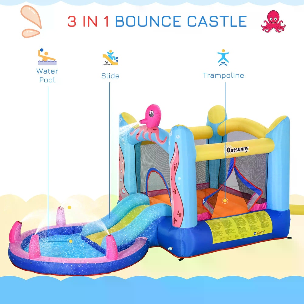 Outsunny Bounce Castle Inflatable Trampoline Slide Pool Octopus Design