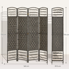HOMCOM 4 Panel Folding Privacy Screen, Room Divider with Pine Wood Frame for Living Room and Office, Dark Grey