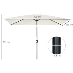 Outsunny 3x2m Garden Parasol Umbrella with Aluminium Pole, Tilt and Crank, Rectangular Outdoor Table Parasol Sun Shade for Patio, Cream White