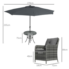 Outsunny 4 Seater Rattan Dining Set with Parasol & Cushions - Mixed Grey