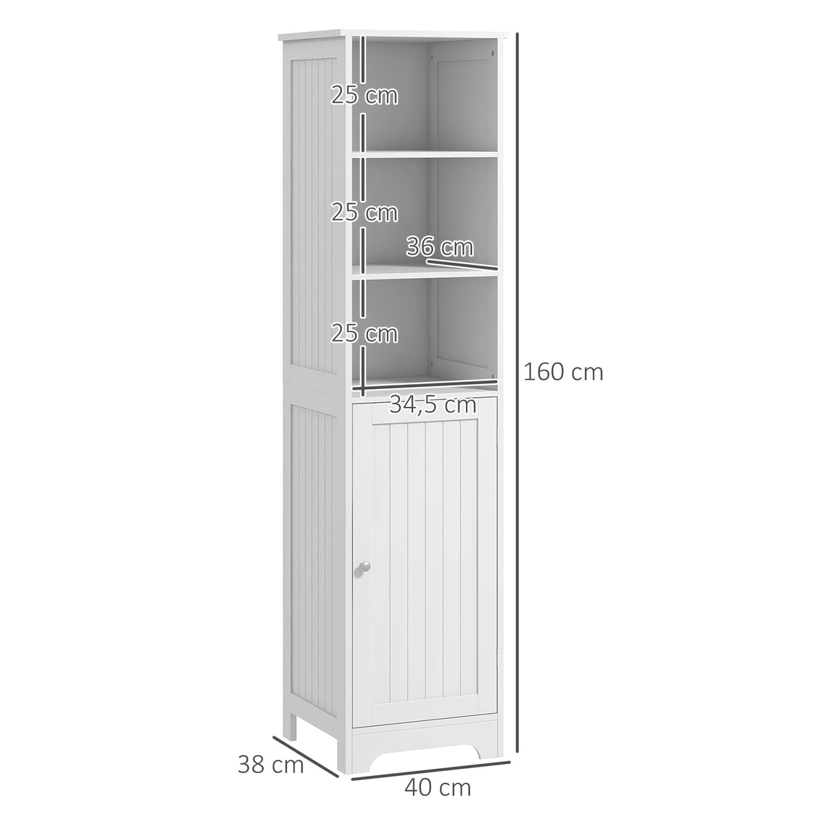 HOMCOM Slim Bathroom Storage Cabinet, Tall Bathroom Cabinet with 3 Open Shelves and Adjustable Shelf, White