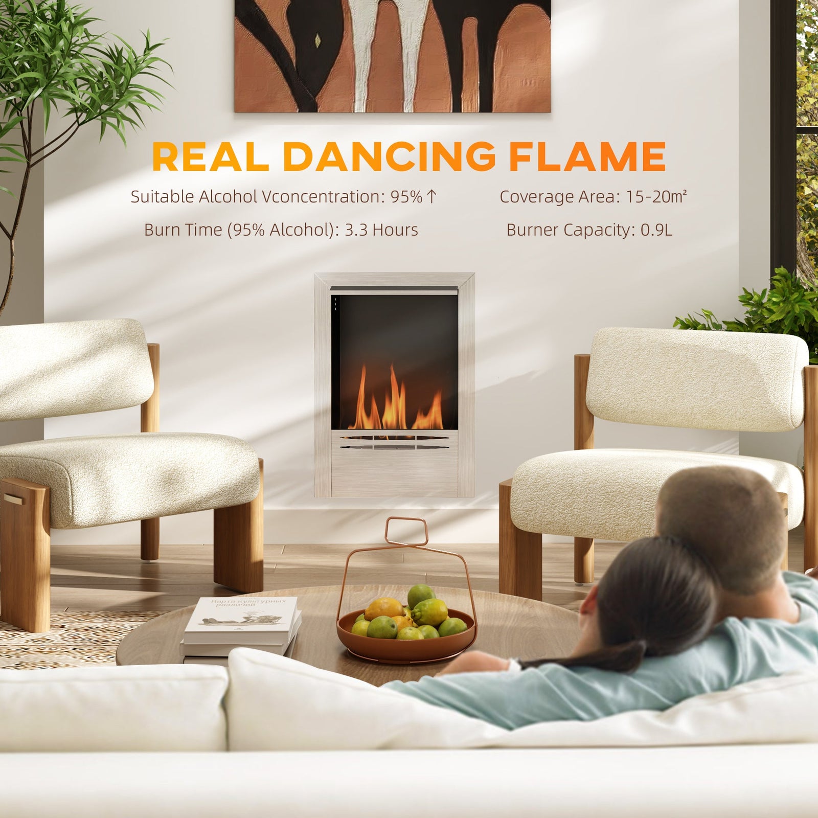 HOMCOM Stainless Steel Bioethanol Fire - Silver Tone