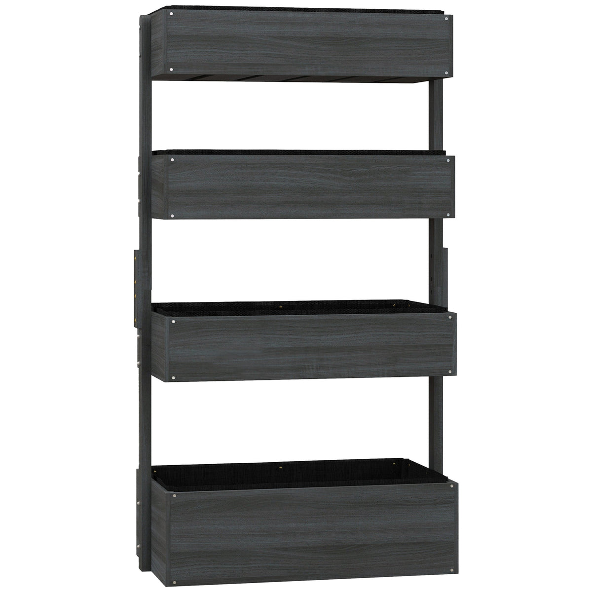 Outsunny Four-Tier Basket Wooden Plant Stand - Grey