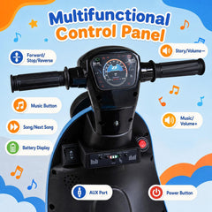 6V Battery Powered Ride on Motorcycle with Light-Up Deck and Music for Kids Aged 3+-Blue