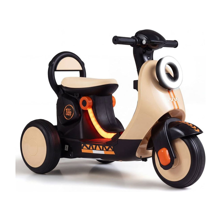 6V Battery Powered Ride on Motorcycle in orange with a light-up deck and music features