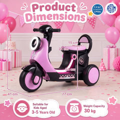 6V Battery Powered Ride on Motorcycle with Light-Up Deck and Music for Kids Aged 3+-Pink