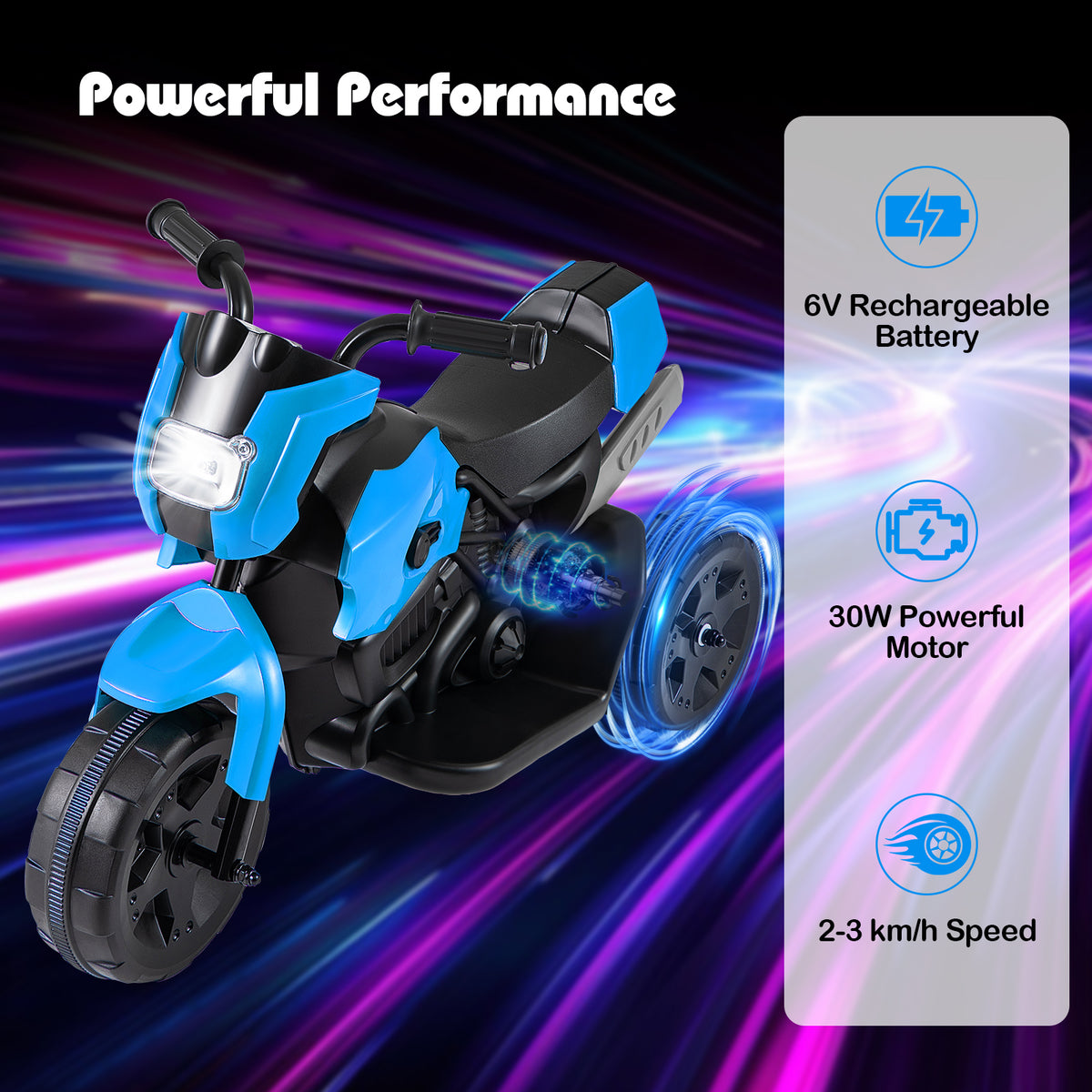 6V Kids 3-Wheel Ride on Motorbike with LED Headlight for Boys Girls Aged 37-72 Months-Navy