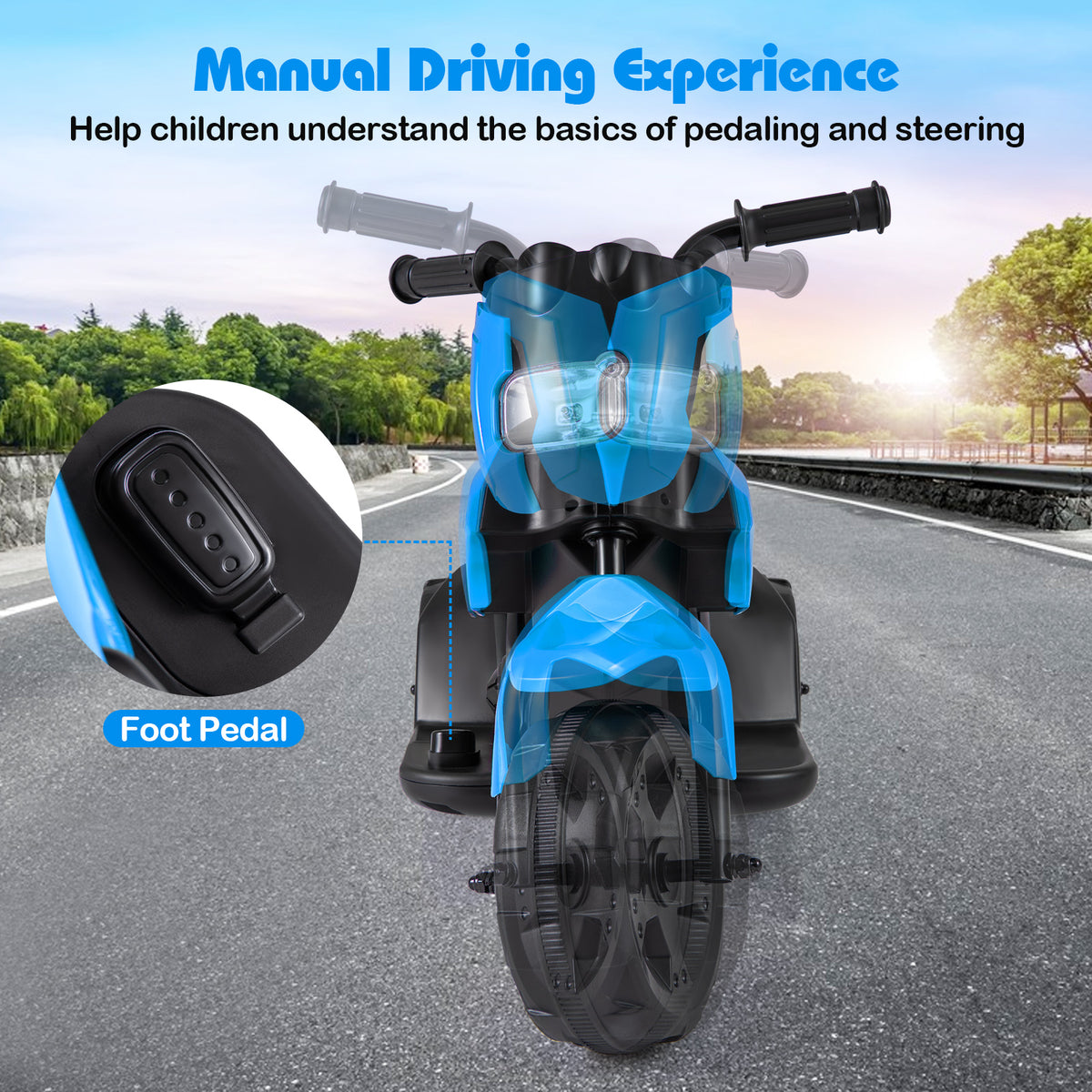 6V Kids 3-Wheel Ride on Motorbike with LED Headlight for Boys Girls Aged 37-72 Months-Navy