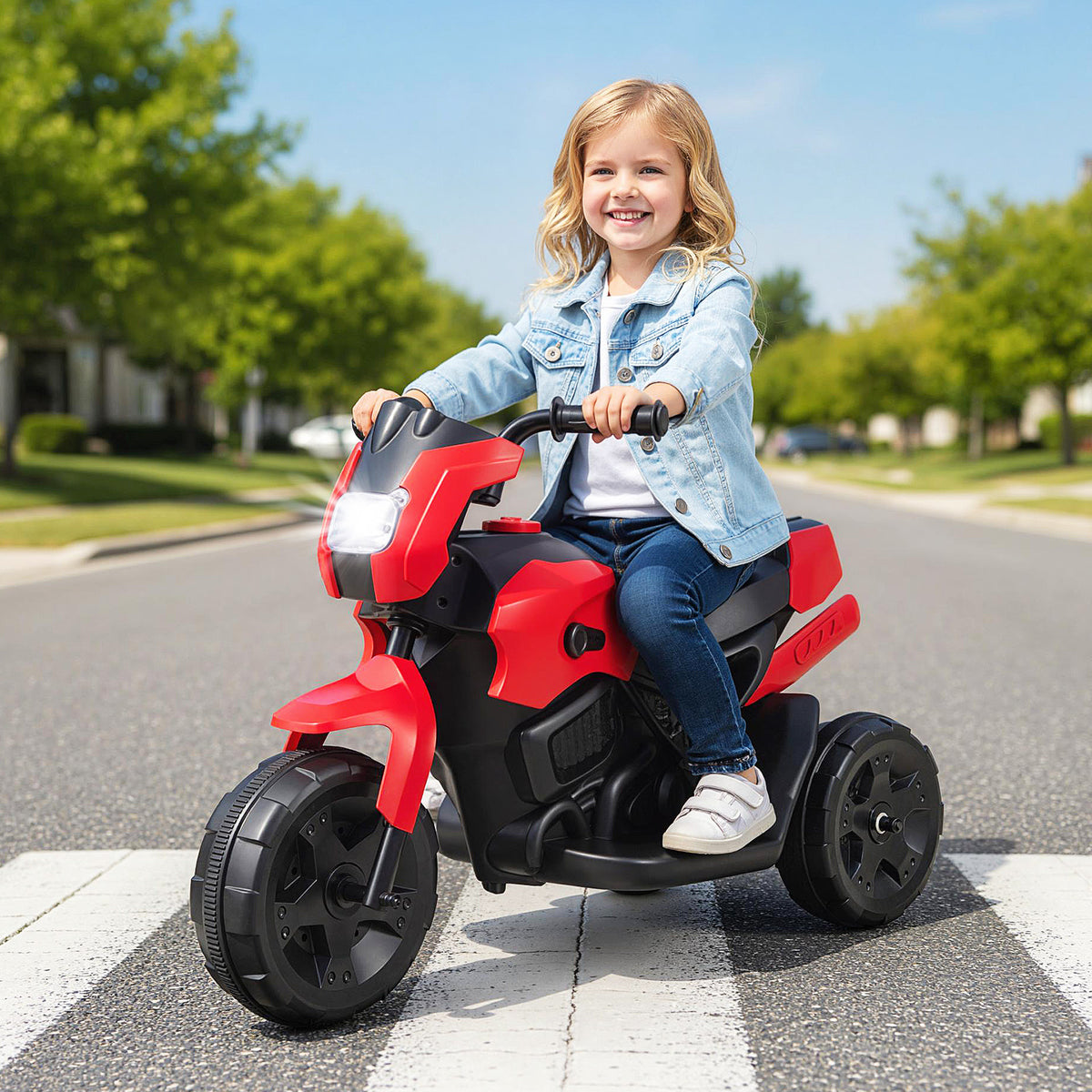 6V Kids 3-Wheel Ride on Motorbike with LED Headlight for Boys Girls Aged 37-72 Months-Red
