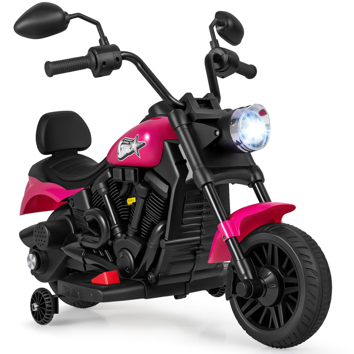 6V Kids Electric Motorbike with Detachable Training Wheels and Music-Rose
