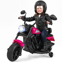 6V Kids Electric Motorbike with Detachable Training Wheels and Music-Rose
