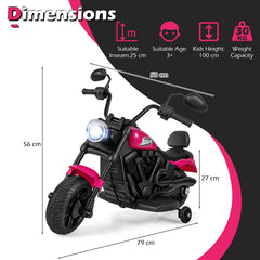 6V Kids Electric Motorbike with Detachable Training Wheels and Music-Rose