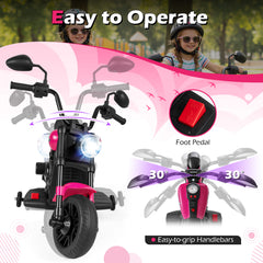 6V Kids Electric Motorbike with Detachable Training Wheels and Music-Rose