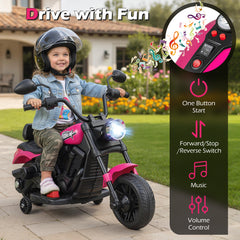 6V Kids Electric Motorbike with Detachable Training Wheels and Music-Rose