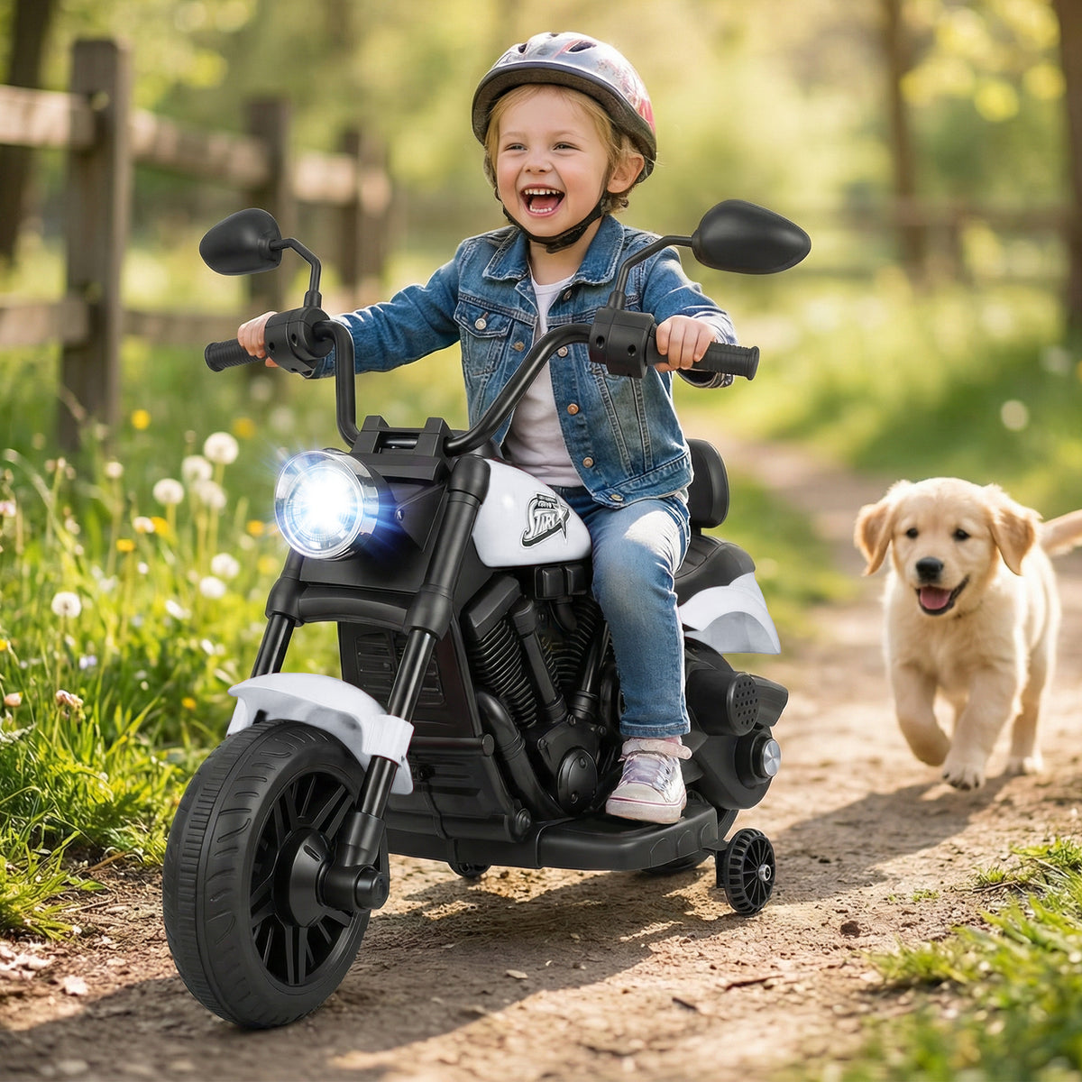 6V Kids Electric Motorbike with Detachable Training Wheels and Music-White