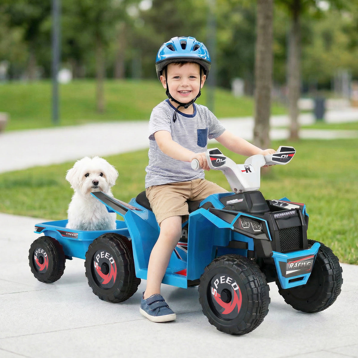 6V Kids Electric Quad with Removable Back Trailer Toddler Ride On ATV-Blue