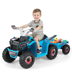 6V Kids Electric Quad with Removable Back Trailer Toddler Ride On ATV-Blue
