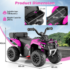 6V Kids Electric Quad Bike with Spray Function and Storage Box-Pink