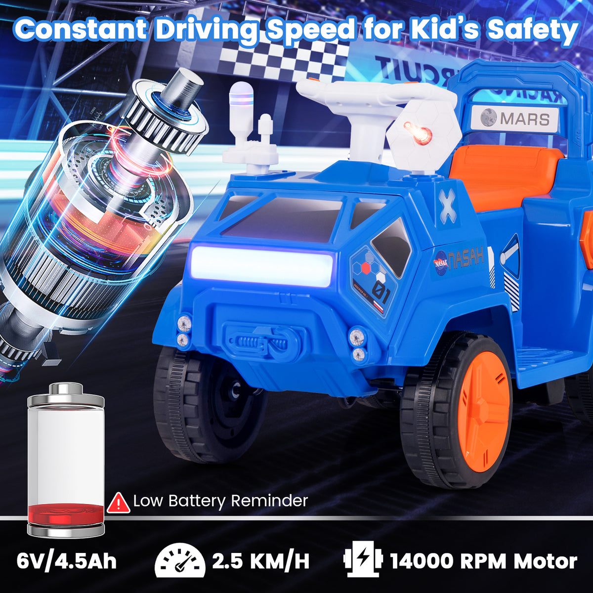 6V Kids Ride-on Car with Music with Radar and Alarm Button-Navy