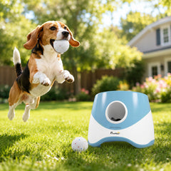 PawHut Automatic Dog Ball Launcher with 5 ETPU Balls 5.8 cm, 3 Distance Settings 6/10/14 m, Blue