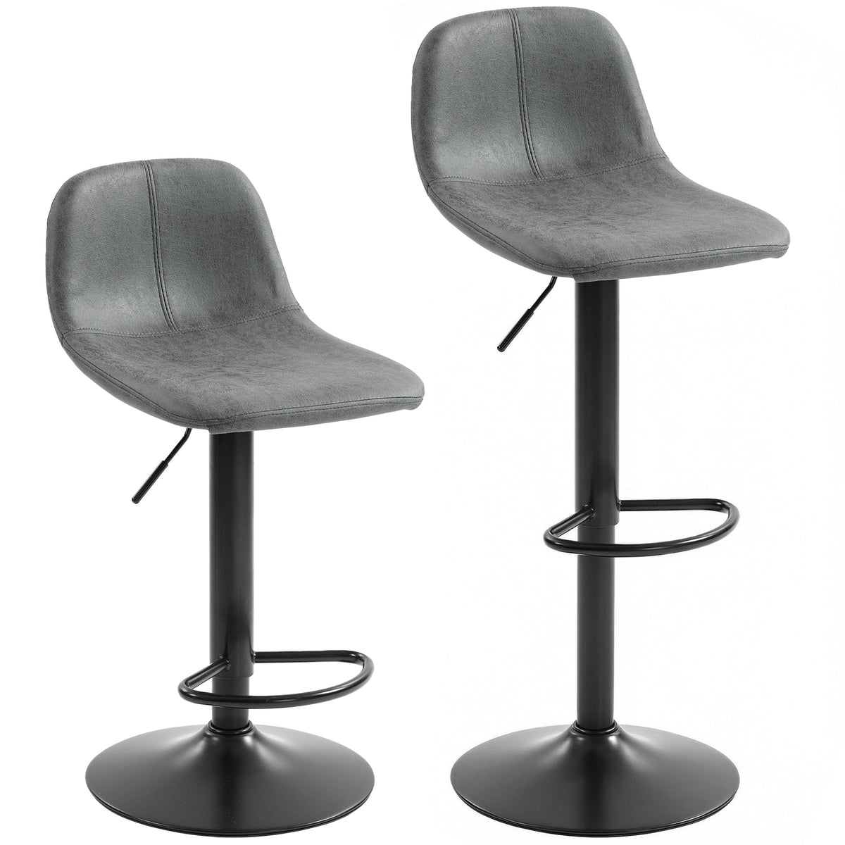 HOMCOM Bar Stools Set of 2, Modern Swivel Barstools with Footrest for Kitchen Island and Dining Room, Grey