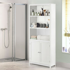 Wooden Tall Bookcase with 3-Tier Storage Cabinet-White