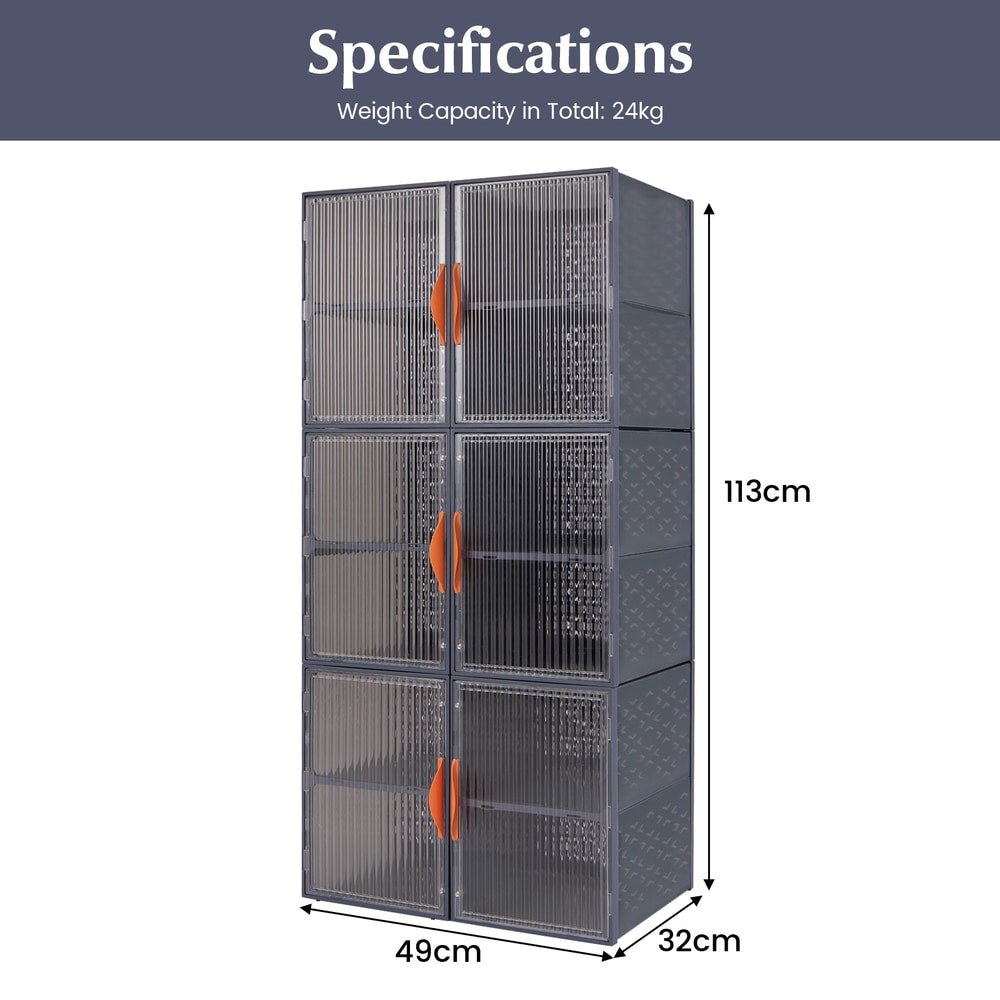 Dimensions of the grey shoe storage units are shown