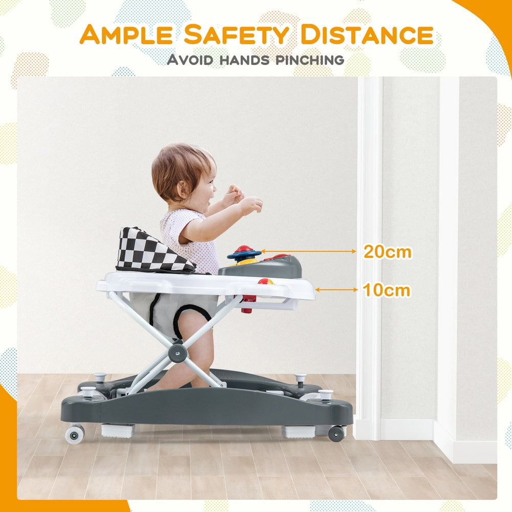 6 in 1 Adjustable Baby Walker Folding Baby Activity Center in Grey