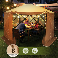 6-sided Pop-up Gazebo Tent Instant Setup Screen House Hub Tent-Coffee