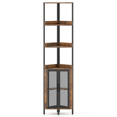 6-Tier Corner Shelf 170CM Tall Corner Bookshelf with Cabinet-Rustic Brown